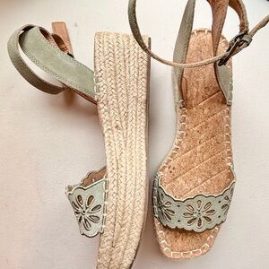 Cream and Green Espadrille Sandals
